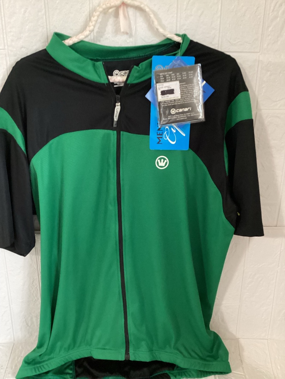 NWT-Canari Cycling Shirt Mens XL Green Black Full Zip 2 Pockets Jersey Lightweig